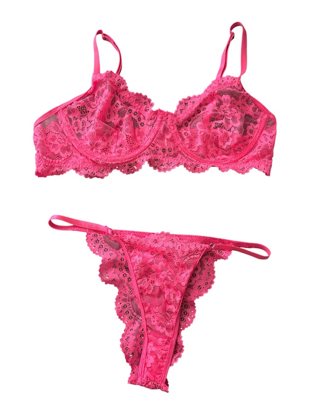 Hot Pink Lace Underwire Bra and pantie set  - Women Intimates